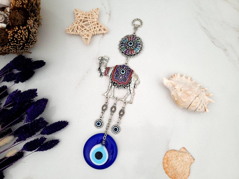 Erbulus Glass Blue Evil Eye Colourful Camel Protection Charm - Turkish Nazar Bead - Evil Eye Camel Wall Hanging Ornament Decor and Home Protection in a Box - Image 5